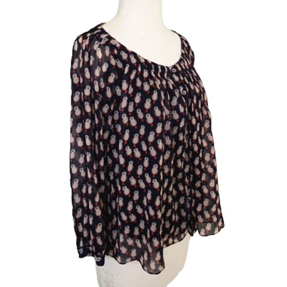 Zink London Blouse Top Blue Owl Bird Print Long Sleeve Button Up Casual Size M - Picture 3 of 5